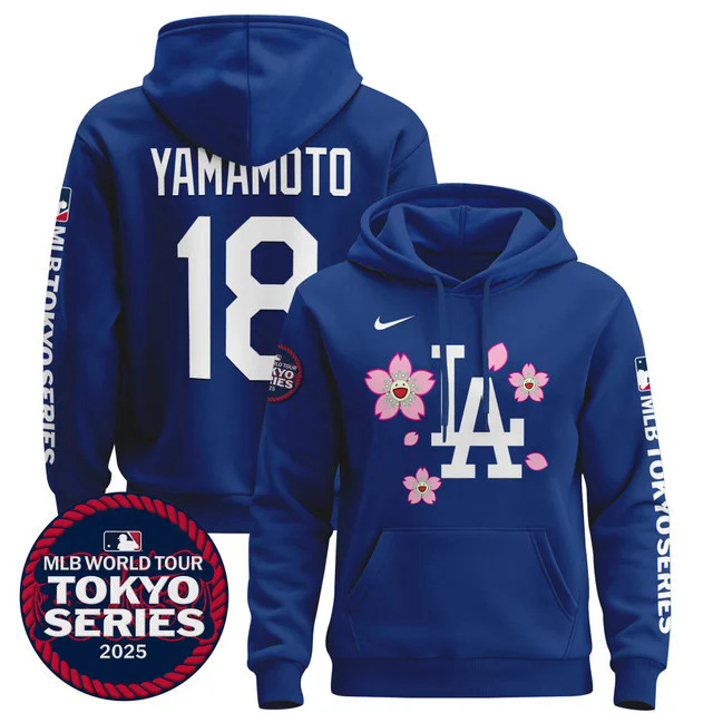 Men's Dodgers Tokyo Series 2025 Pullover Hoodie BLUE #18 YAMAMOTO.webp