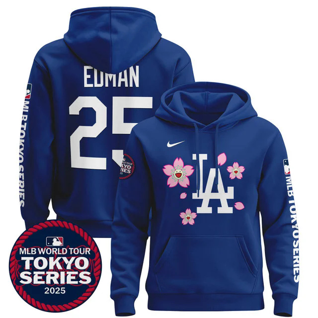 Men's Dodgers Tokyo Series 2025 Pullover Hoodie BLUE #25 TOMMY EDMAN.webp