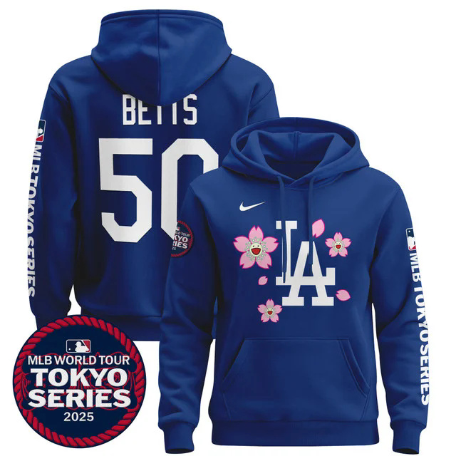 Men's Dodgers Tokyo Series 2025 Pullover Hoodie BLUE #50 MOOKIE BETTS.webp