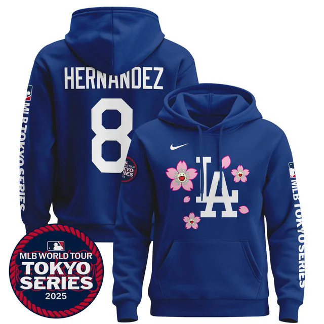 Men's Dodgers Tokyo Series 2025 Pullover Hoodie BLUE #8 KIKE HERNANDEZ.webp