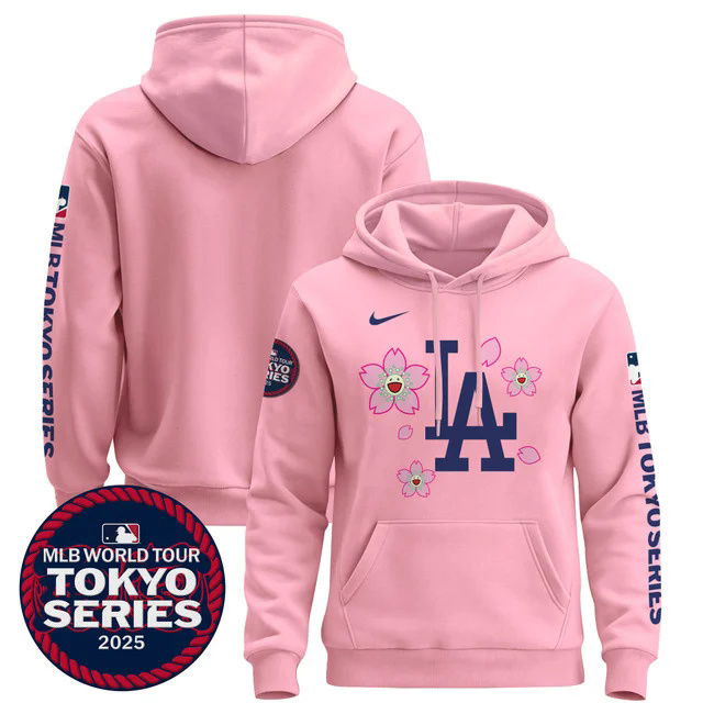 Men's Dodgers Tokyo Series 2025 Pullover Hoodie PINK BLANK.webp