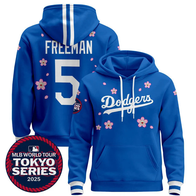 Men's Dodgers Tokyo Series 2025 Pullover Hoodie V2 #5 FREEMAN.webp