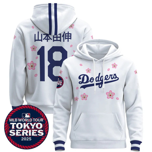 Men's Dodgers Tokyo Series 2025 Pullover Hoodie V2 WHITE #18 山本由伸.webp