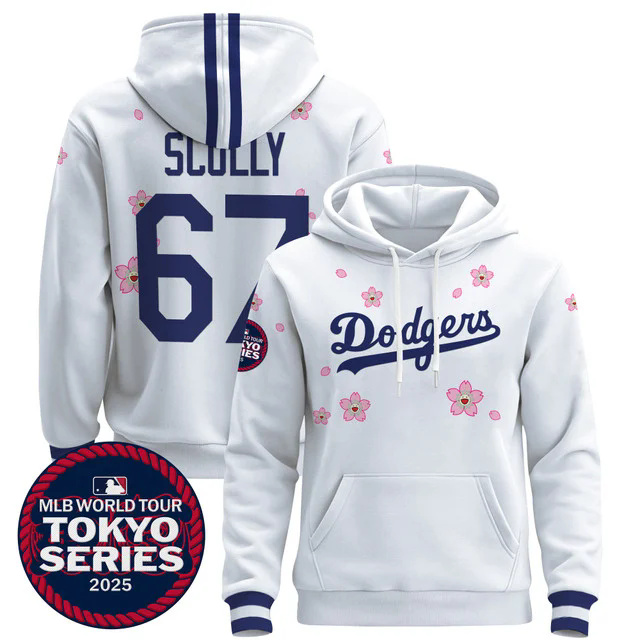 Men's Dodgers Tokyo Series 2025 Pullover Hoodie V2 WHITE #67 SCULLY.webp
