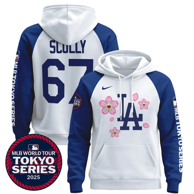 Men's Dodgers Tokyo Series 2025 Pullover Hoodie WHITE&BLUE #67 VI  SCULLY.webp