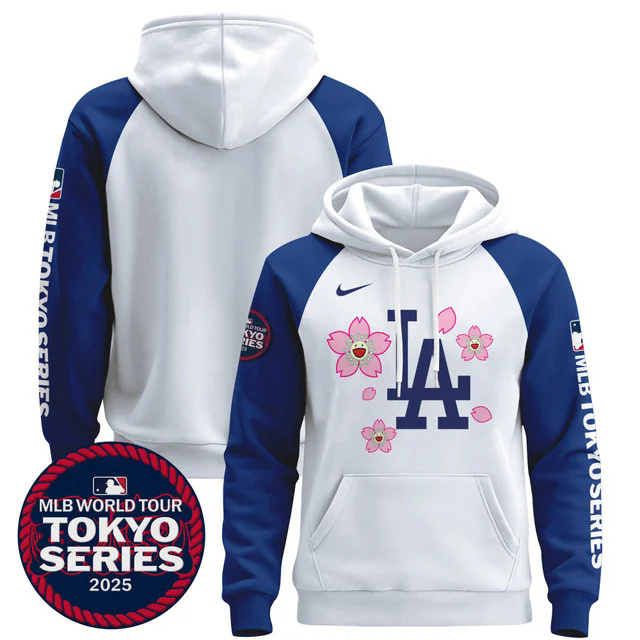 Men's Dodgers Tokyo Series 2025 Pullover Hoodie WHITE&BLUE BLANK.webp