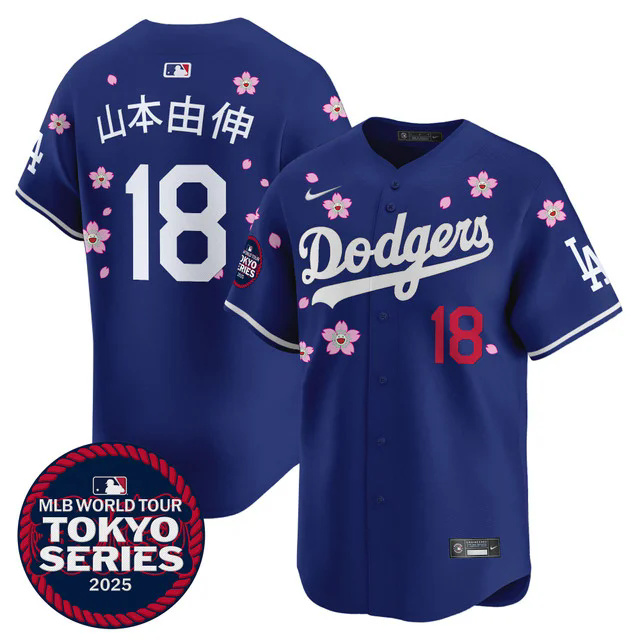 Men's Dodgers Tokyo Series 2025 Vapor Premier Limited Jersey V2 BLUE #18 山本由伸.webp