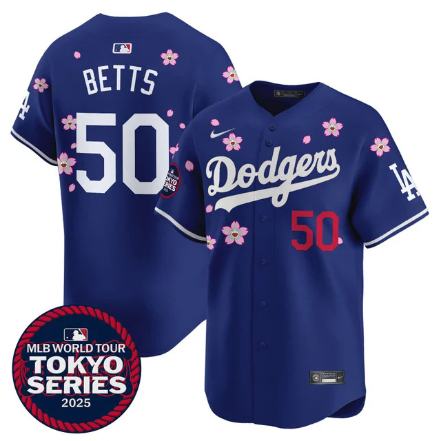 Men's Dodgers Tokyo Series 2025 Vapor Premier Limited Jersey V2 BLUE #50 BETTS.webp