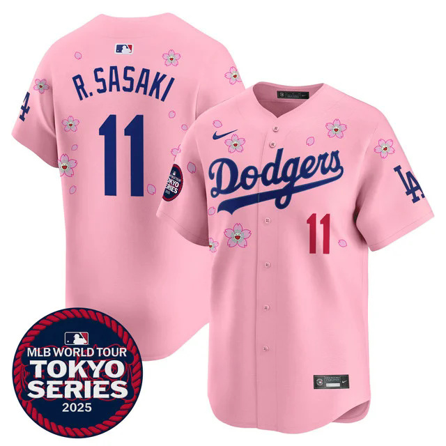 Men's Dodgers Tokyo Series 2025 Vapor Premier Limited Jersey V2 PINK #11 R.SASAKI.webp