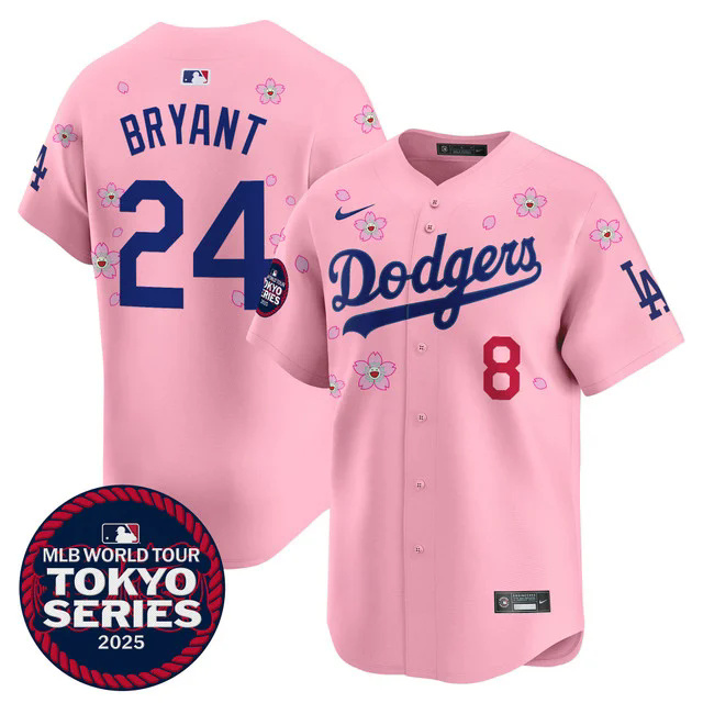 Men's Dodgers Tokyo Series 2025 Vapor Premier Limited Jersey V2 PINK #24 BRYANT.webp