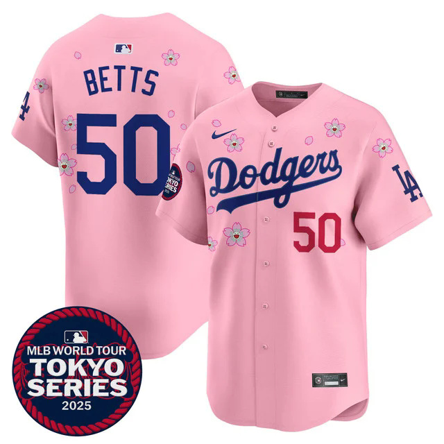 Men's Dodgers Tokyo Series 2025 Vapor Premier Limited Jersey V2 PINK #50 BETTS.webp