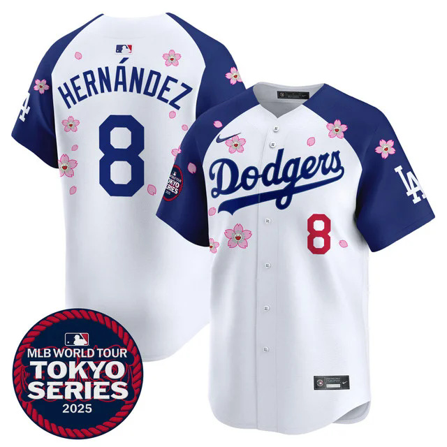 Men's Dodgers Tokyo Series 2025 Vapor Premier Limited Jersey V2 WHITE #8 HERNANDEZ.webp