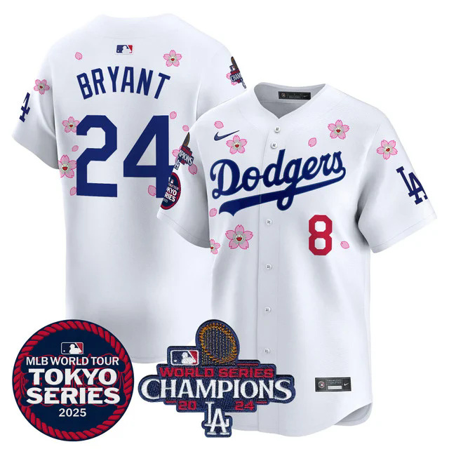 Men's Dodgers Tokyo Series 2025 World Series Champions Patch Vapor Premier Limited Jersey #24 BRYANT.webp