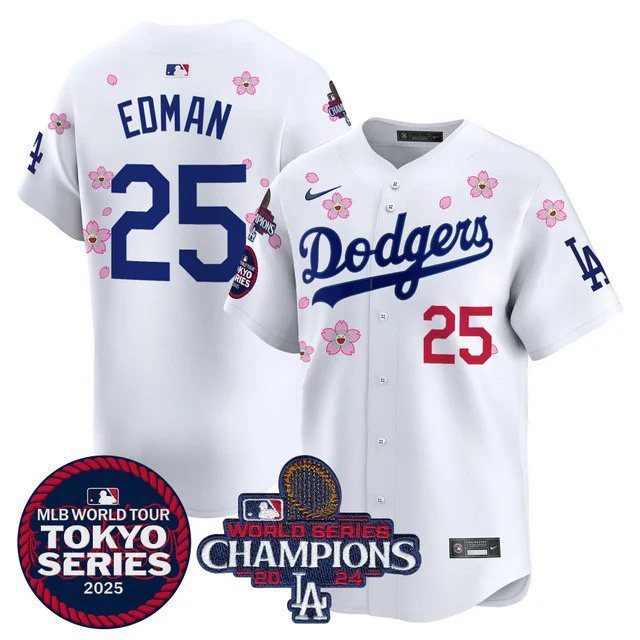 Men's Dodgers Tokyo Series 2025 World Series Champions Patch Vapor Premier Limited Jersey #25 EDMAN.webp
