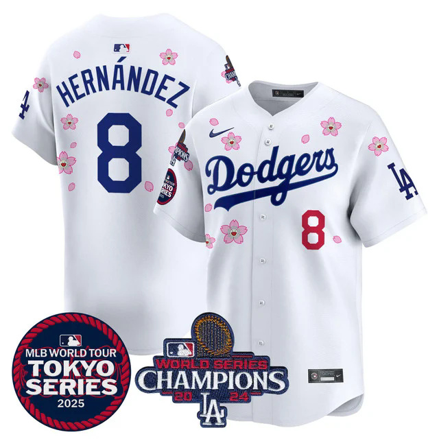 Men's Dodgers Tokyo Series 2025 World Series Champions Patch Vapor Premier Limited Jersey #8 HERNANDEZ.webp