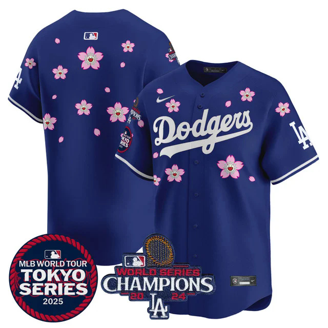 Men's Dodgers Tokyo Series 2025 World Series Champions Patch Vapor Premier Limited Jersey BLUE BLANK.webp