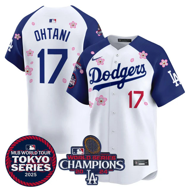 Men's Dodgers Tokyo Series 2025 World Series Champions Patch Vapor Premier Limited Jersey WHITE #17 OHTANI.webp