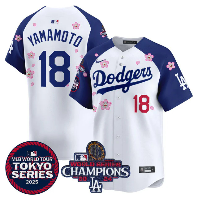 Men's Dodgers Tokyo Series 2025 World Series Champions Patch Vapor Premier Limited Jersey WHITE #18 YAMAMOTO.webp