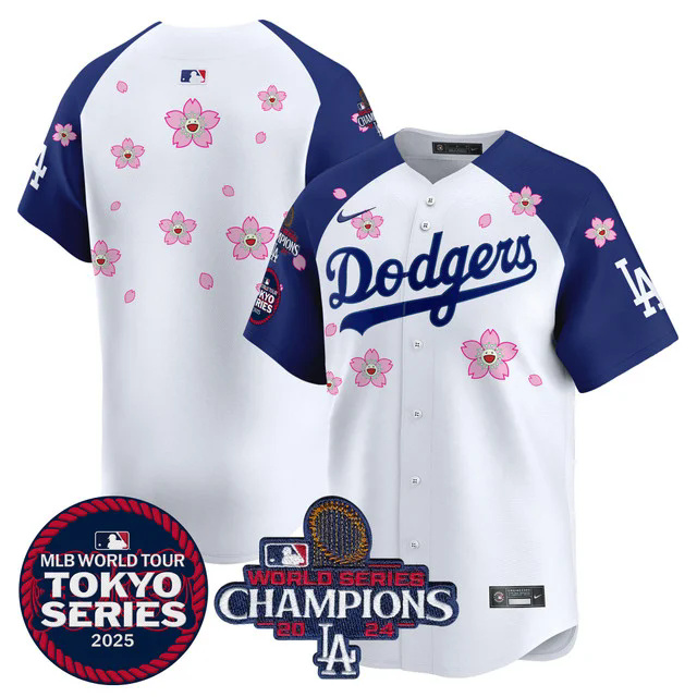 Men's Dodgers Tokyo Series 2025 World Series Champions Patch Vapor Premier Limited Jersey WHITE BLANK.webp