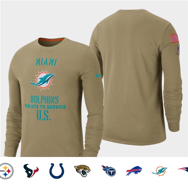Men's Dolphins Tan 2019 Salute to Service Sideline Long Sleeve T-Shirt