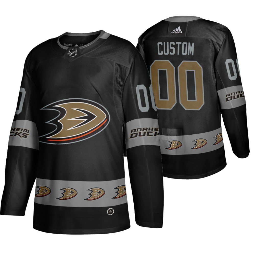 Men's Ducks #00 Custom Logo sleeve Breakaway Jersey Black