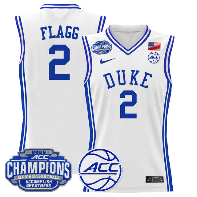 Men's Duke Blue Devils 2025 ACC Conference Tournament Champions Basketball Jersey #2 FLAGG.webp