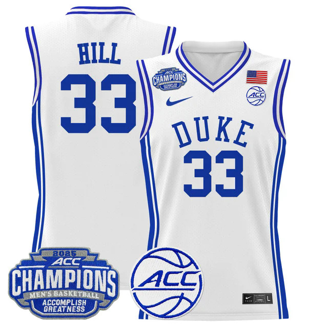 Men's Duke Blue Devils 2025 ACC Conference Tournament Champions Basketball Jersey #33 HILL.webp