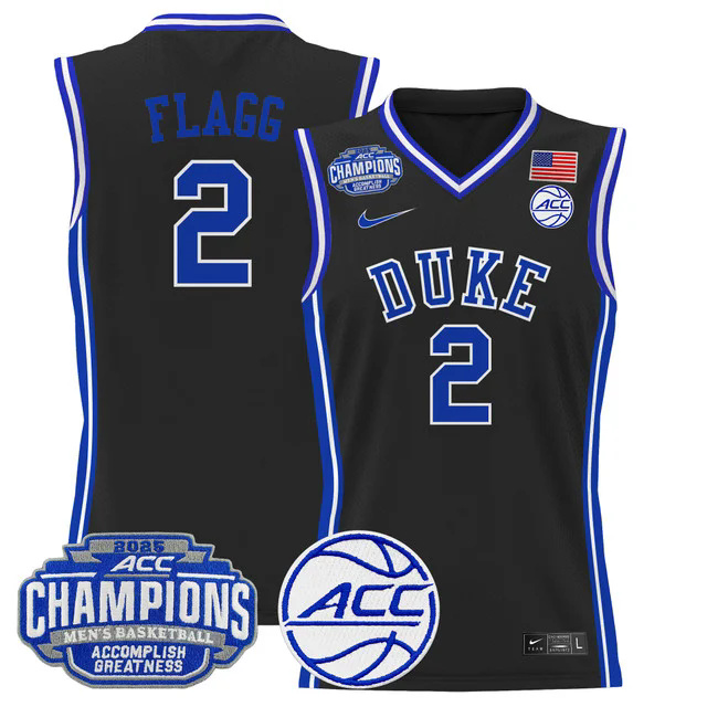 Men's Duke Blue Devils 2025 ACC Conference Tournament Champions Basketball Jersey BLACK #2 FLAGG.webp