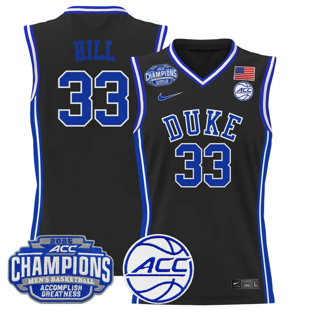 Men's Duke Blue Devils 2025 ACC Conference Tournament Champions Basketball Jersey BLACK #33 HILL.webp
