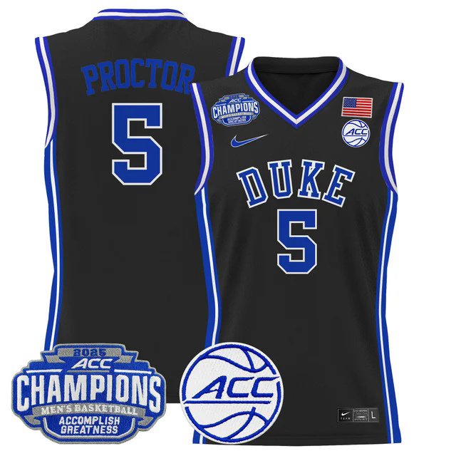 Men's Duke Blue Devils 2025 ACC Conference Tournament Champions Basketball Jersey BLACK #5 PEOCTOR.webp