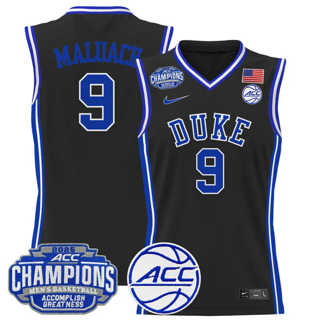 Men's Duke Blue Devils 2025 ACC Conference Tournament Champions Basketball Jersey BLACK #9 MALUACE.webp