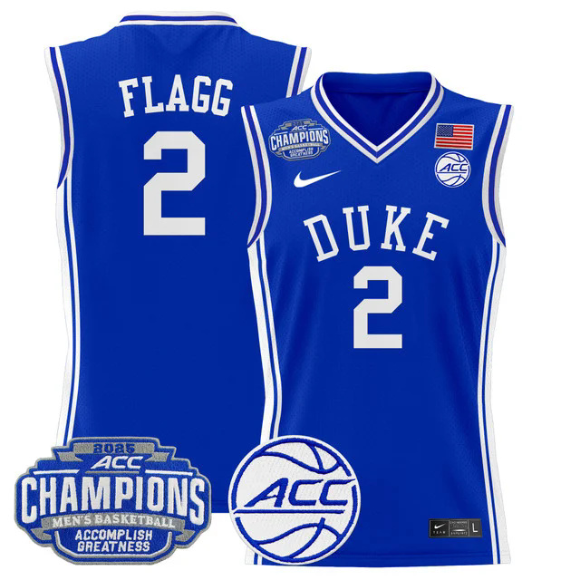 Men's Duke Blue Devils 2025 ACC Conference Tournament Champions Basketball Jersey BLUE #2 FLAGG.webp