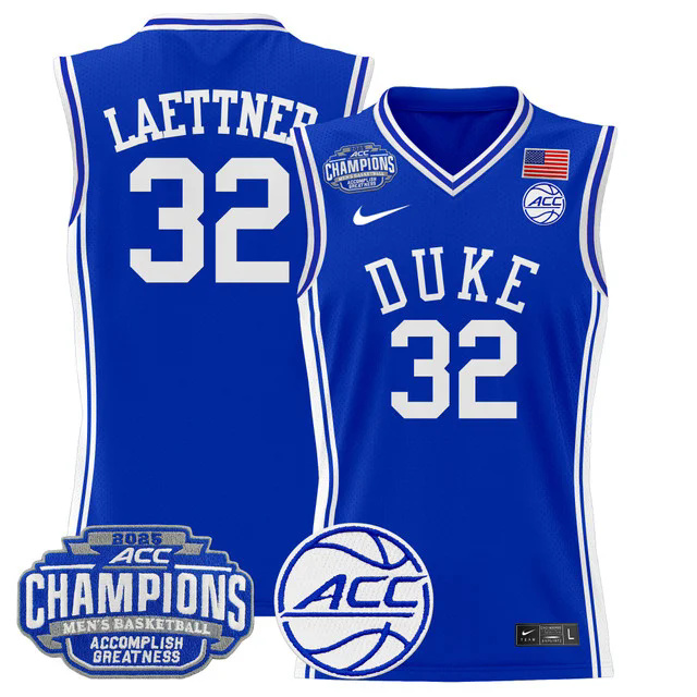 Men's Duke Blue Devils 2025 ACC Conference Tournament Champions Basketball Jersey BLUE #32 LAETTNER.webp