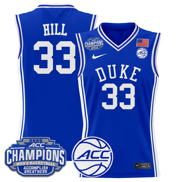 Men's Duke Blue Devils 2025 ACC Conference Tournament Champions Basketball Jersey BLUE #33 HILL.webp