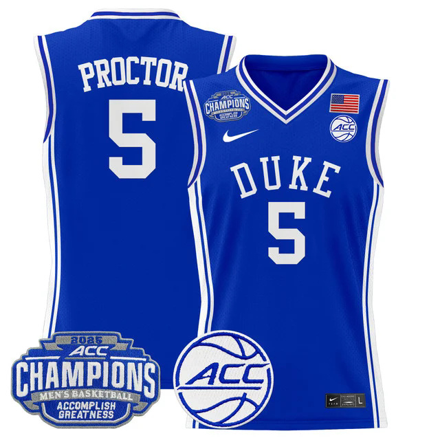 Men's Duke Blue Devils 2025 ACC Conference Tournament Champions Basketball Jersey BLUE #5 PROCTOR.webp