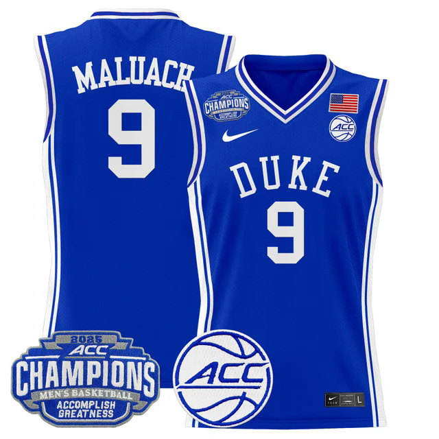 Men's Duke Blue Devils 2025 ACC Conference Tournament Champions Basketball Jersey BLUE #9 MALUACE.webp
