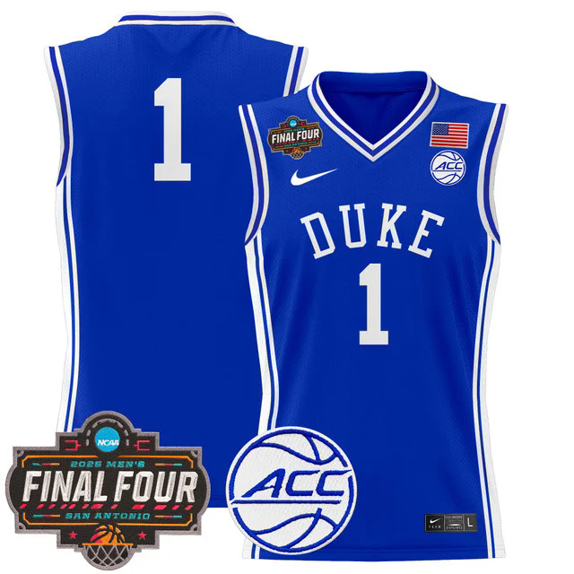 Men's Duke Blue Devils 2025 Final Four Patch Basketball Jersey BLUE #1.webp