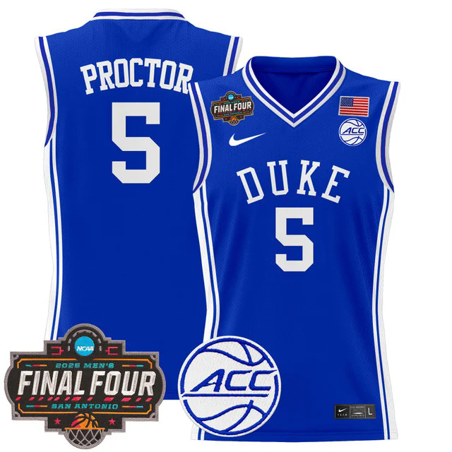 Men's Duke Blue Devils 2025 Final Four Patch Basketball Jersey BLUE #5 TYRESE PROCTOR.webp