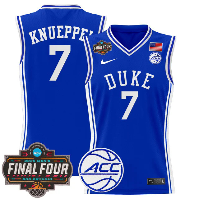 Men's Duke Blue Devils 2025 Final Four Patch Basketball Jersey BLUE #7 KON KNUEPPEL.webp