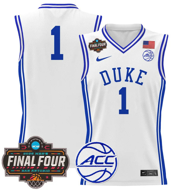 Men's Duke Blue Devils 2025 Final Four Patch Basketball Jersey WHITE #1.webp