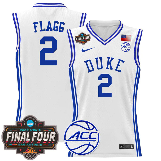 Men's Duke Blue Devils 2025 Final Four Patch Basketball Jersey WHITE #2 COOPER FLAGG.webp