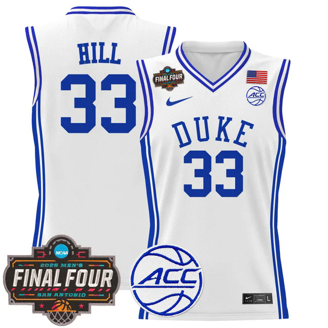 Men's Duke Blue Devils 2025 Final Four Patch Basketball Jersey WHITE #33 GRANT HILL.webp