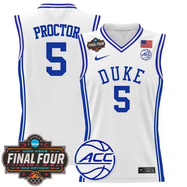 Men's Duke Blue Devils 2025 Final Four Patch Basketball Jersey WHITE #5 TYRESE PEOCTOR.webp