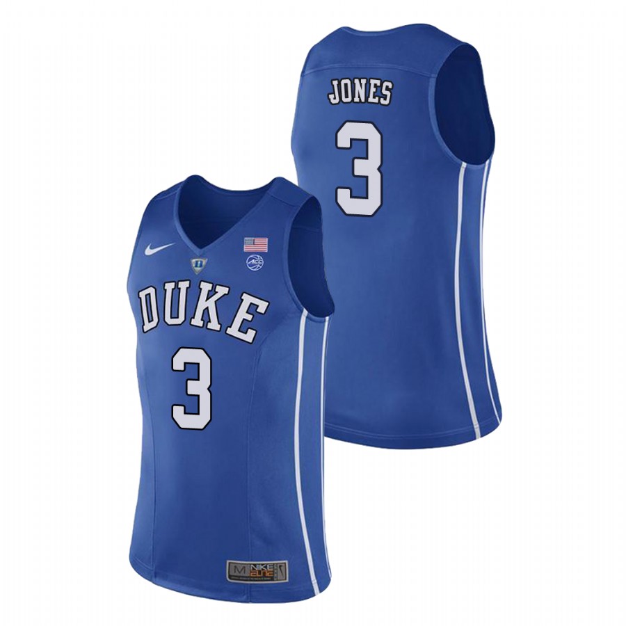Men's Duke Blue Devils Royal Tre Jones College Basketball Jersey