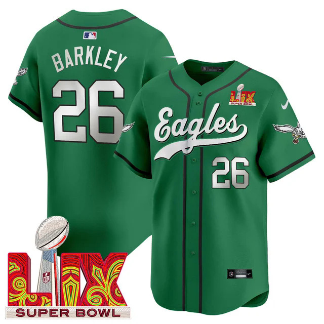 Men's Eagles Super Bowl LIX Patch Kelly Green Vapor Baseball Jersey #26 BARKLEY