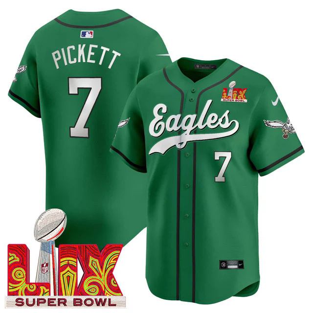 Men's Eagles Super Bowl LIX Patch Kelly Green Vapor Baseball Jersey #7 PICKETT