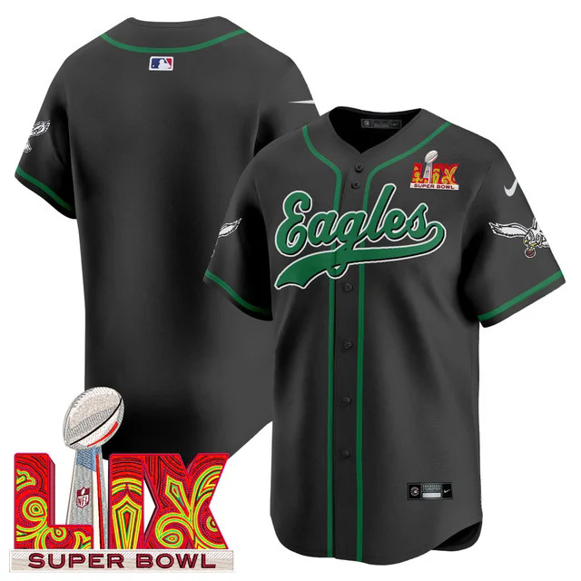 Men's Eagles Super Bowl LIX Patch Kelly Green Vapor Baseball Jersey BLACK BLANK