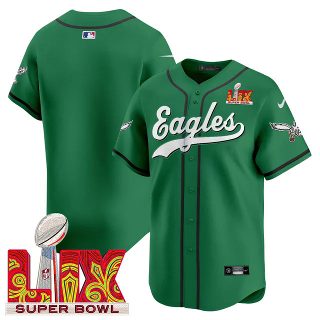 Men's Eagles Super Bowl LIX Patch Kelly Green Vapor Baseball Jersey BLANK
