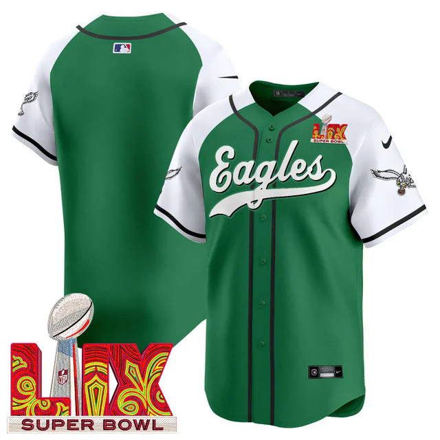 Men's Eagles Super Bowl LIX Patch Kelly Green Vapor Baseball Jersey GREEN&WHITE BLANK