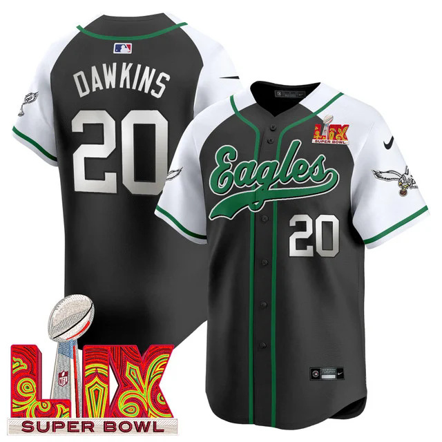 Men's Eagles Super Bowl LIX Patch Kelly Green Vapor Baseball Jersey WHITE&BLACK #20 DAWKINS